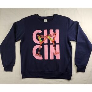 Pacific & Co Cin Cin Martini Graphic Sweatshirt Navy Blue Crewneck Large